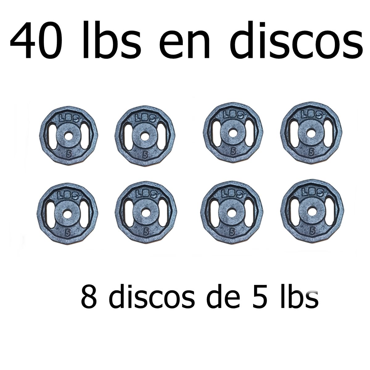 GENERICO - 40 LBS EN DISCOS (8 discos de 5 lbs) - MEDIDA ESTÁNDAR