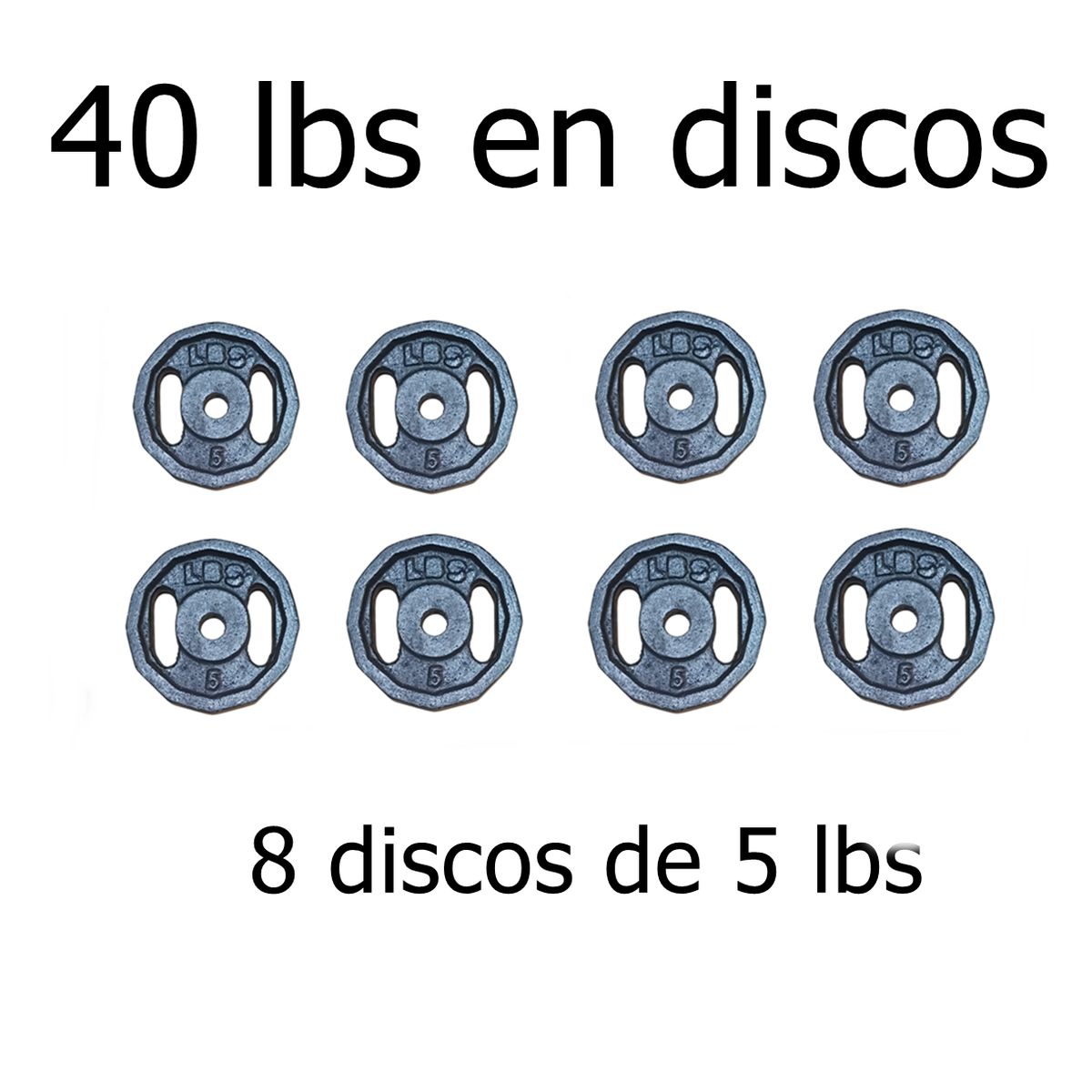 GENERICO - 40 LBS EN DISCOS (8 discos de 5 lbs) - MEDIDA ESTÁNDAR