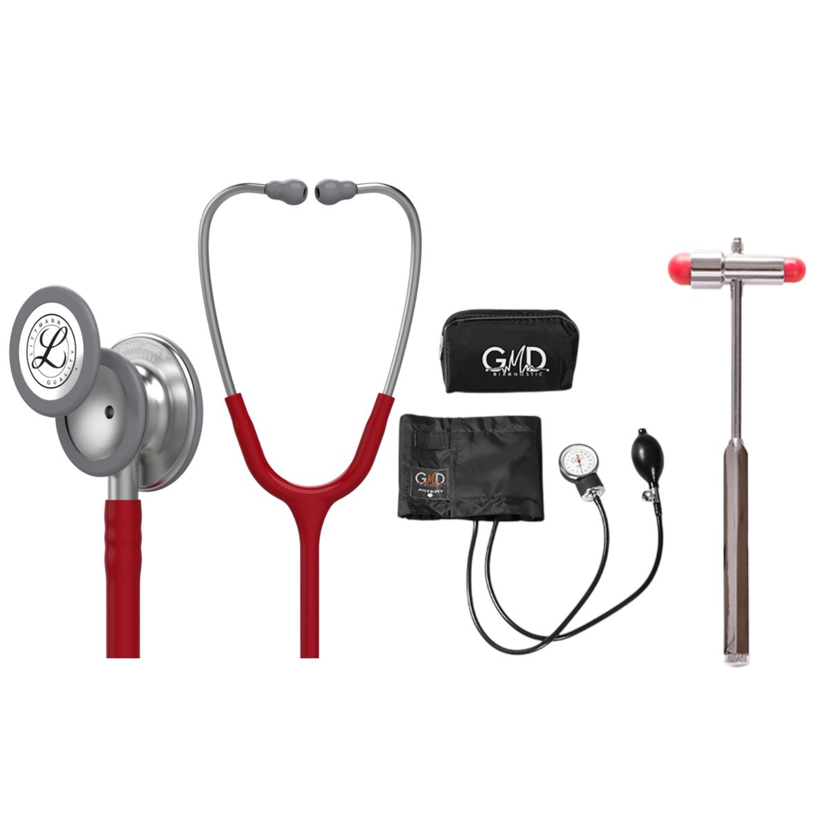 LITTMANN - Fonendoscopio Littmann Classic 3 Burgundy 5627 + Tensiometro + Martillo
