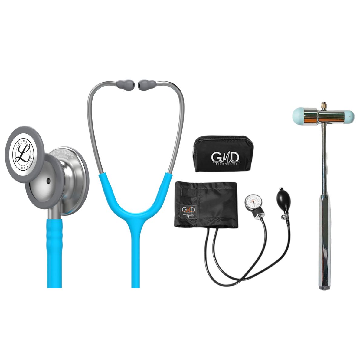 LITTMANN - Fonendoscopio Littmann Classic 3 Turquesa 5835 + Tensiometro + Martillo