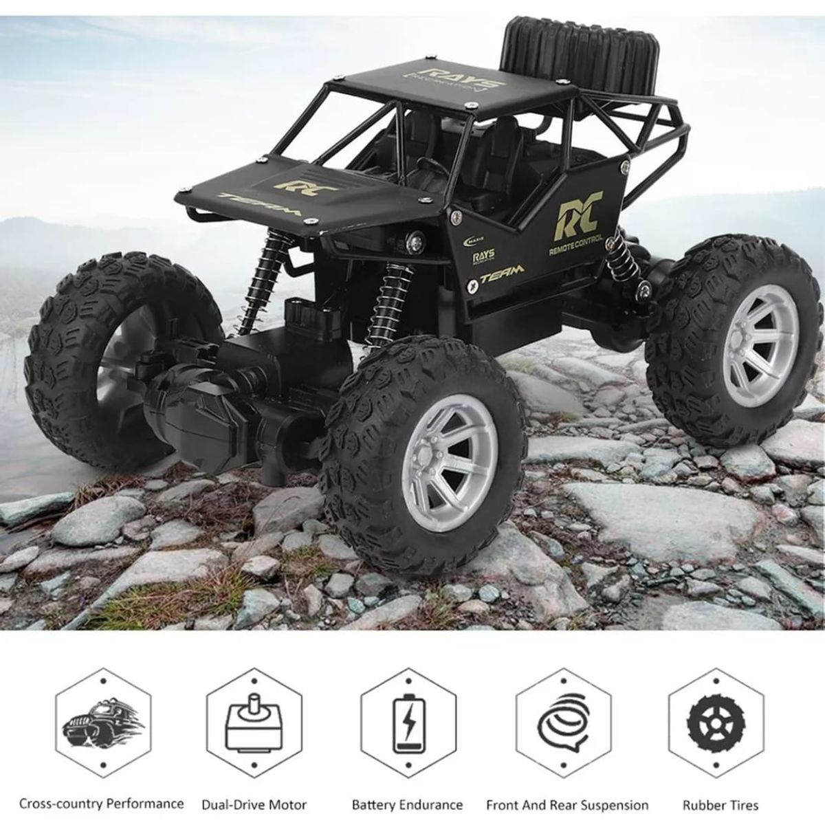 GENERICO - Carro Control Remoto Todo Terreno Con Amortiguadores negro