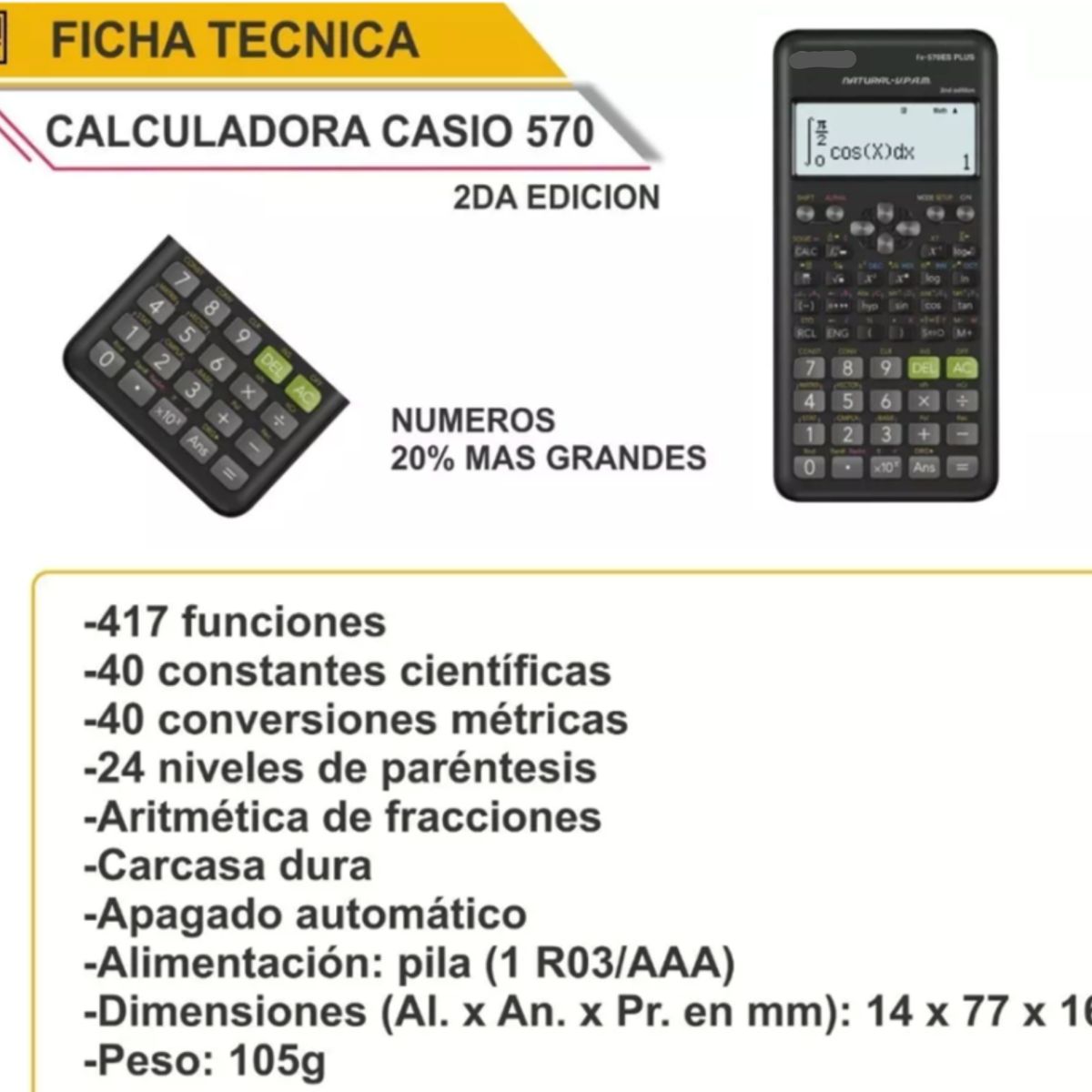 COLME TECHNOLOGY HOME - Calculadora Científica Fx-570es Plus 2da Edición Negra