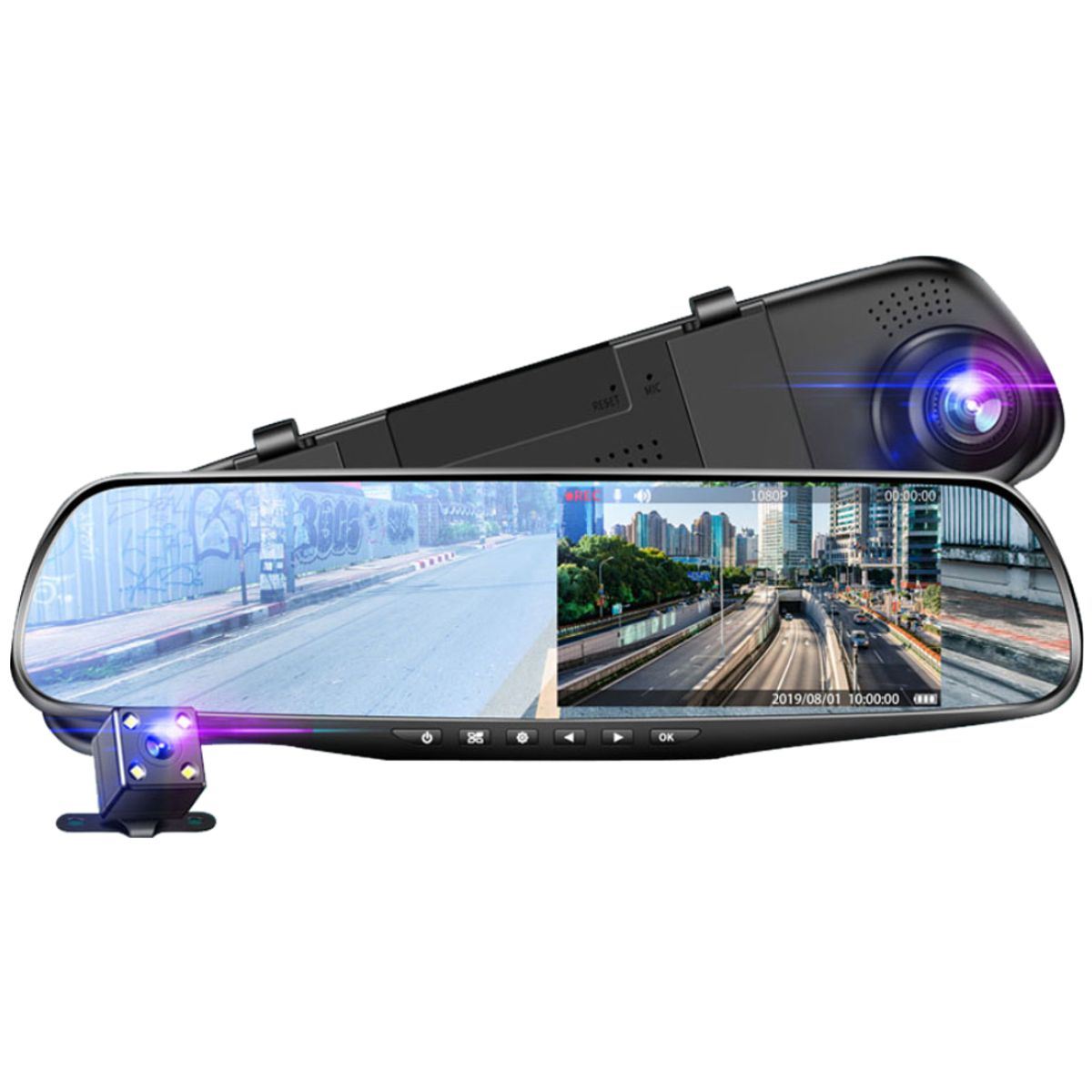 COLME TECHNOLOGY HOME - Cámara De Espejo Retrovisor DVR 1080P FHD Dual Cam 43inch