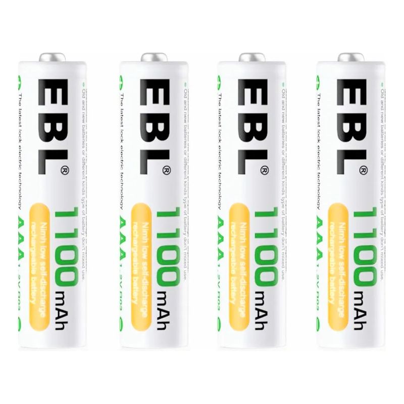 GENERICO - Pilas Recargables AAA EBL 1100mAh Pack 4 Unidades Energia Duradera