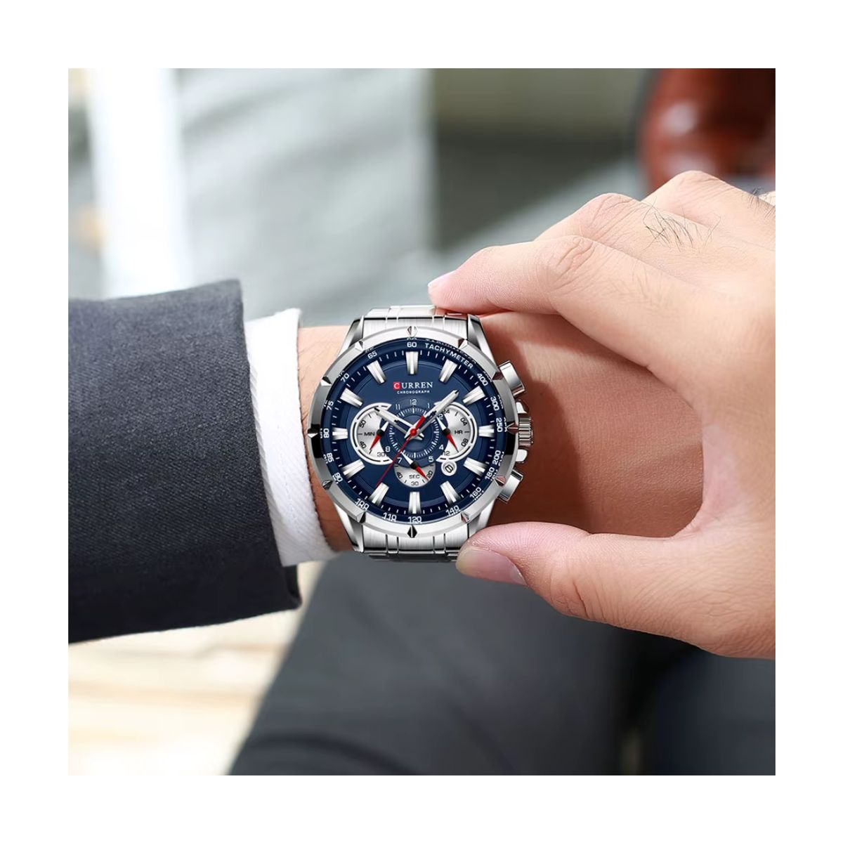 CURREN - Reloj CURREN 8363 Cronógrafo Para Hombre Plateado Azul