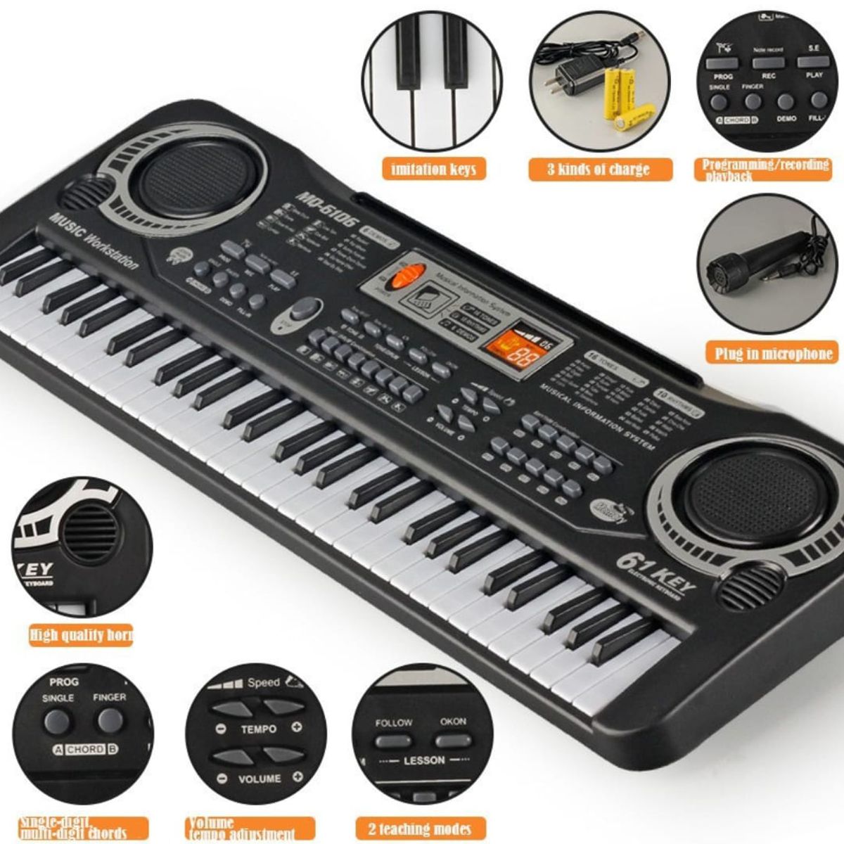 GENERICO - 61 Teclas Teclado Electrónico Piano Digital Musical negro