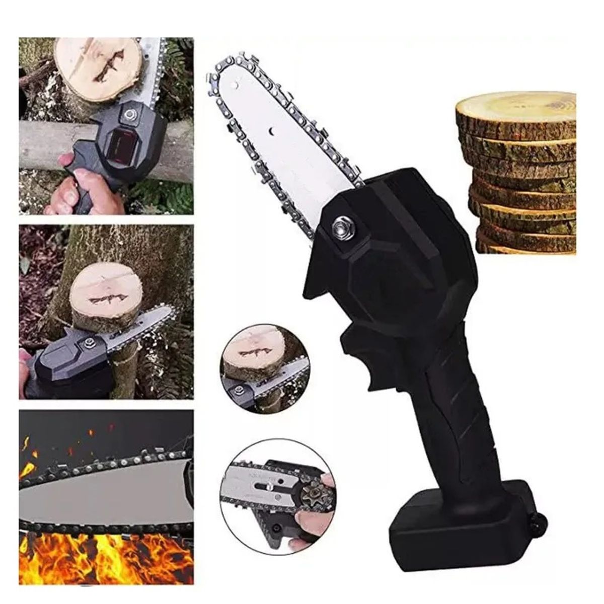 GENERICO - Mini MotoSierra Electrica 2 Baterias Recargable 48V