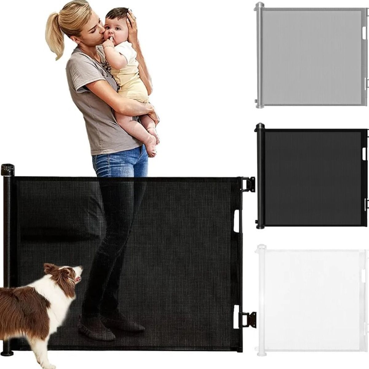 FRAGOLA KIDS - Puerta Retráctil Seguridad Bebe Mascota Extensible 1.8 Mts Negra