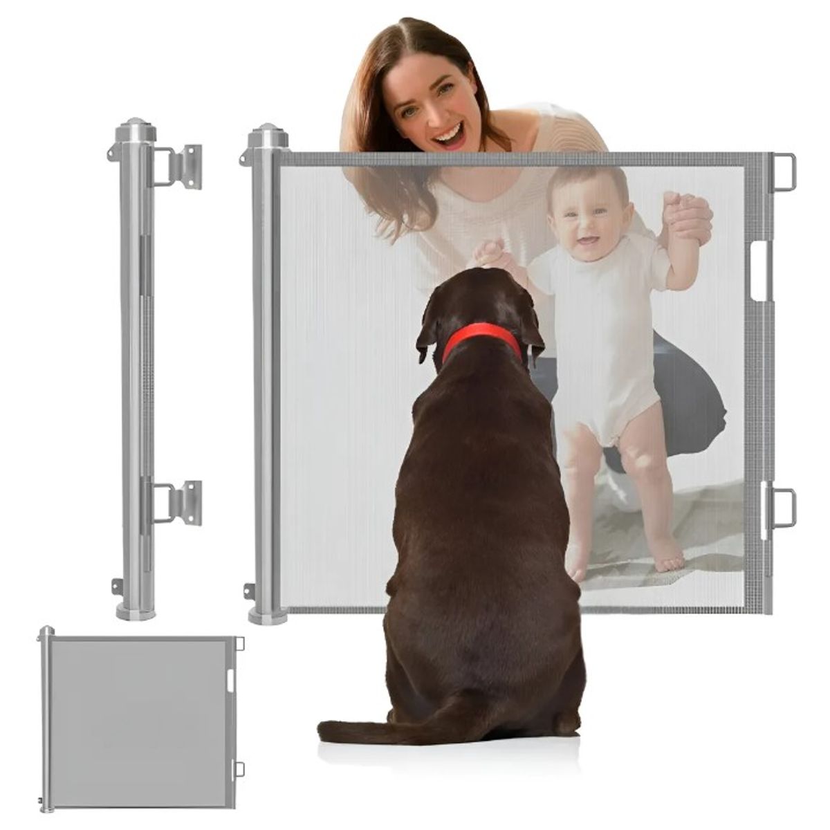 FRAGOLA KIDS - Puerta Retráctil Seguridad Bebe Mascota Extensible 1.8 Mts Negra