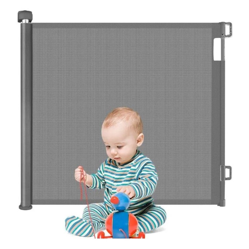 FRAGOLA KIDS - Puerta Retráctil Seguridad Bebe Mascota Extensible 1.4 Mts Gris