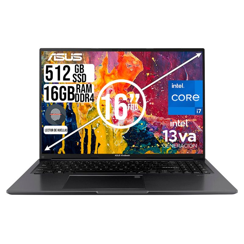 ASUS - PORTATIL ASUS VIVOBOOK INTEL CORE I7-13700H SSD 512GB RAM 16GB LED 16 FHD