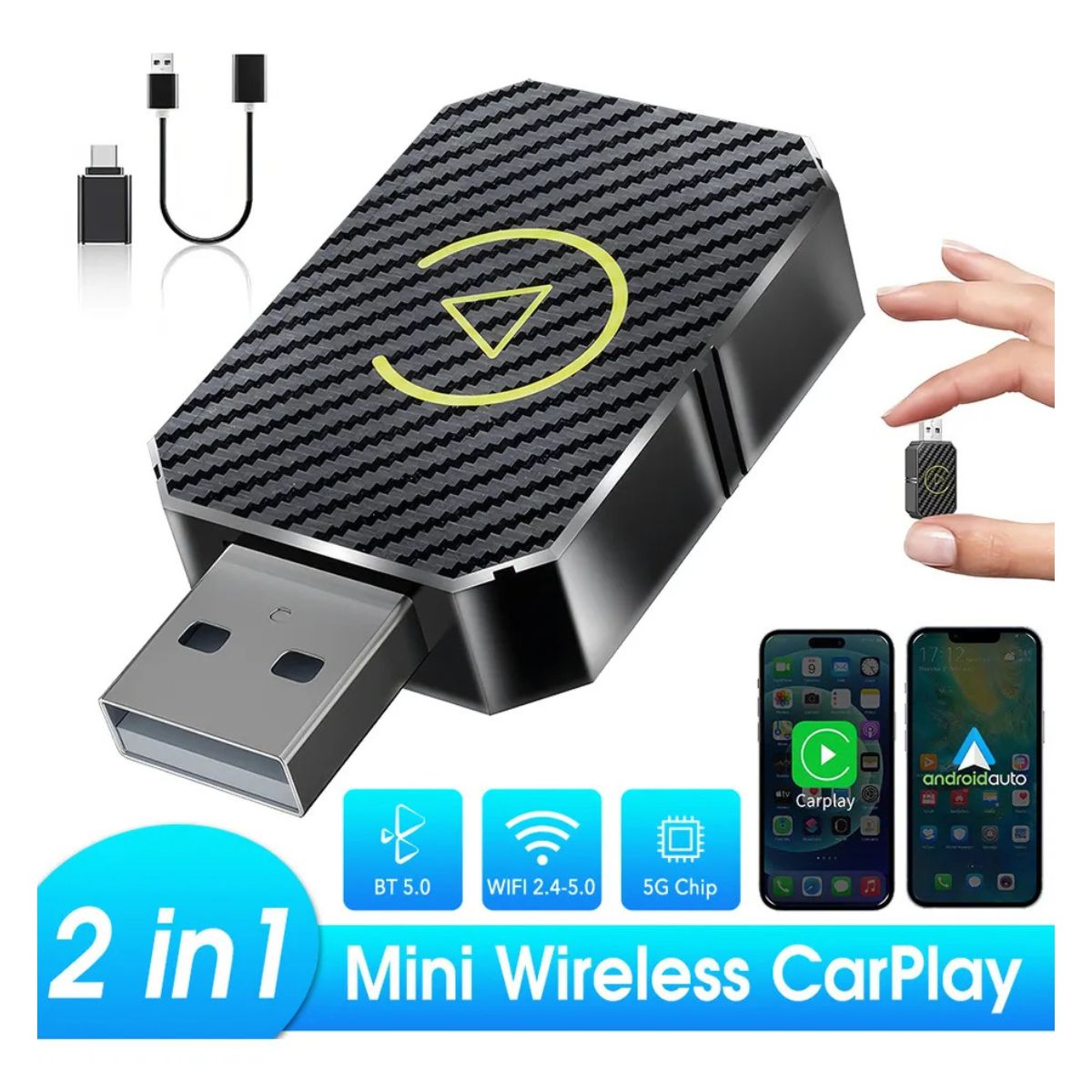 GENERICO - Adaptador CarPlay Inalámbrico  2 en 1