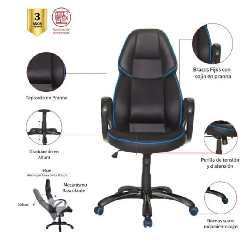 MUEBLESYA - Silla Gamer Mocoa Azul
