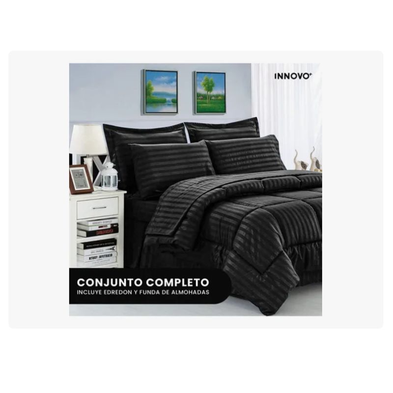 INNOVA - Edredón Fibra Para Cama Queen Tela Suave Innovo Negro Grande