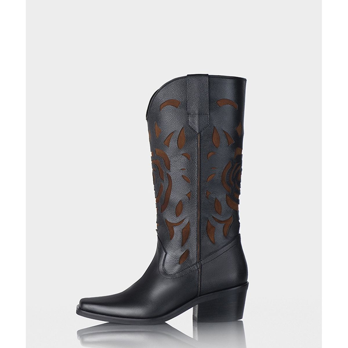 STIVALI - Bota Texana Queenrose Negro x Canela