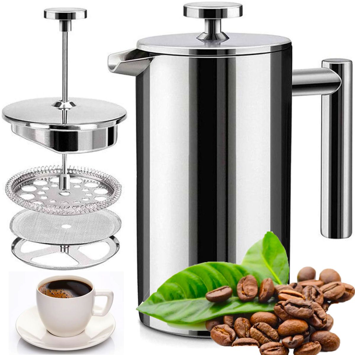 ONE PIXEL - Cafetera Francesa Prensa En Acero Inoxidable 1L