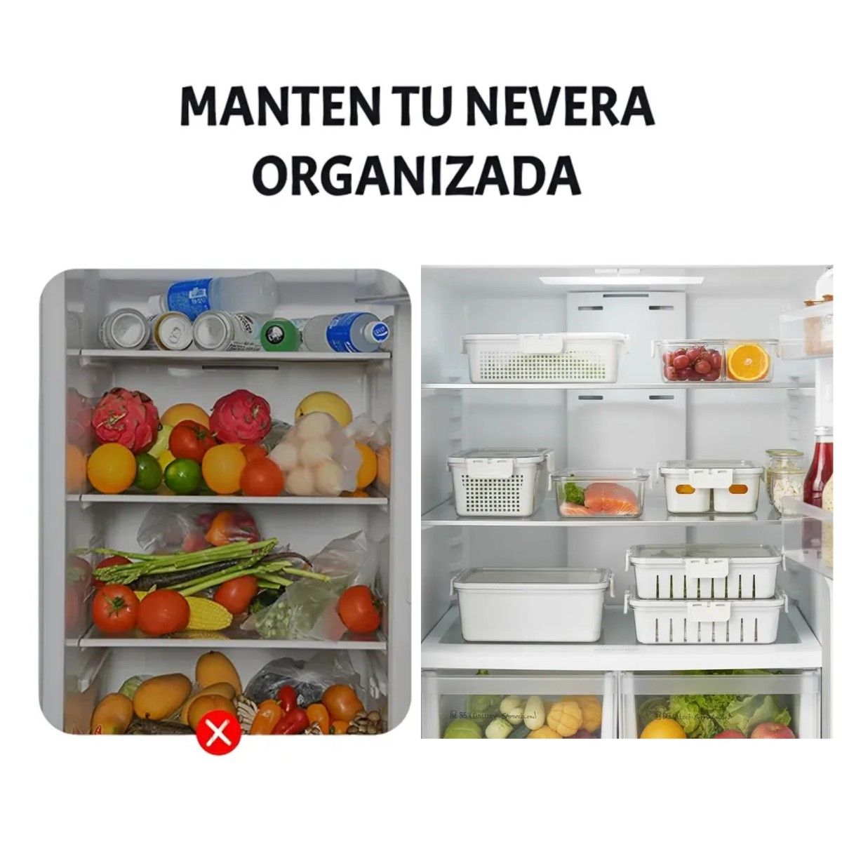 GENERICO - Recipiente Hermético Nevera 4.2 L Contenedor con Tapa Filtro Escurridor Organiza Conserva Alimentos