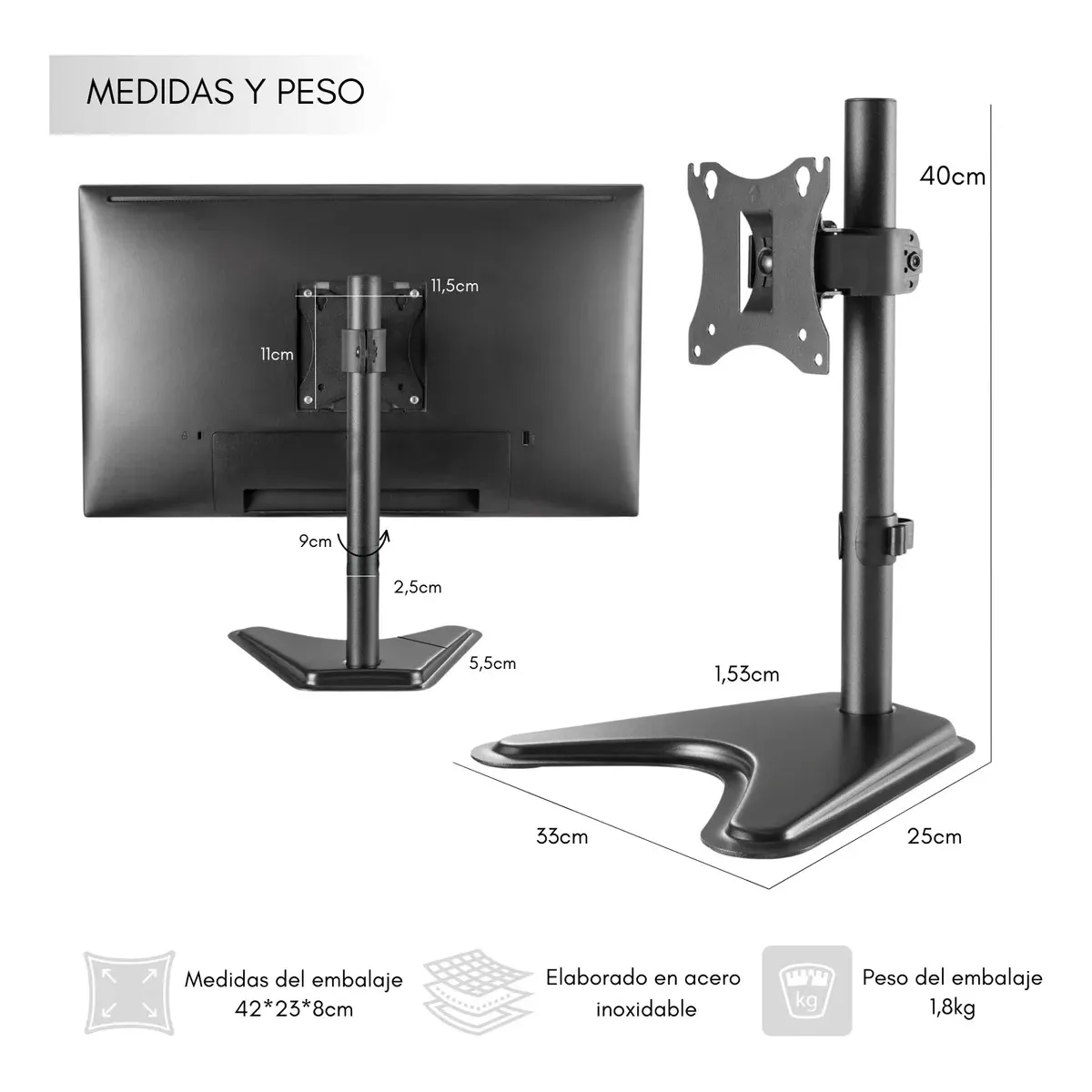 GENELEC - Soporte Brazo Monitor Pedestal Hasta 32 Altura Ajustable