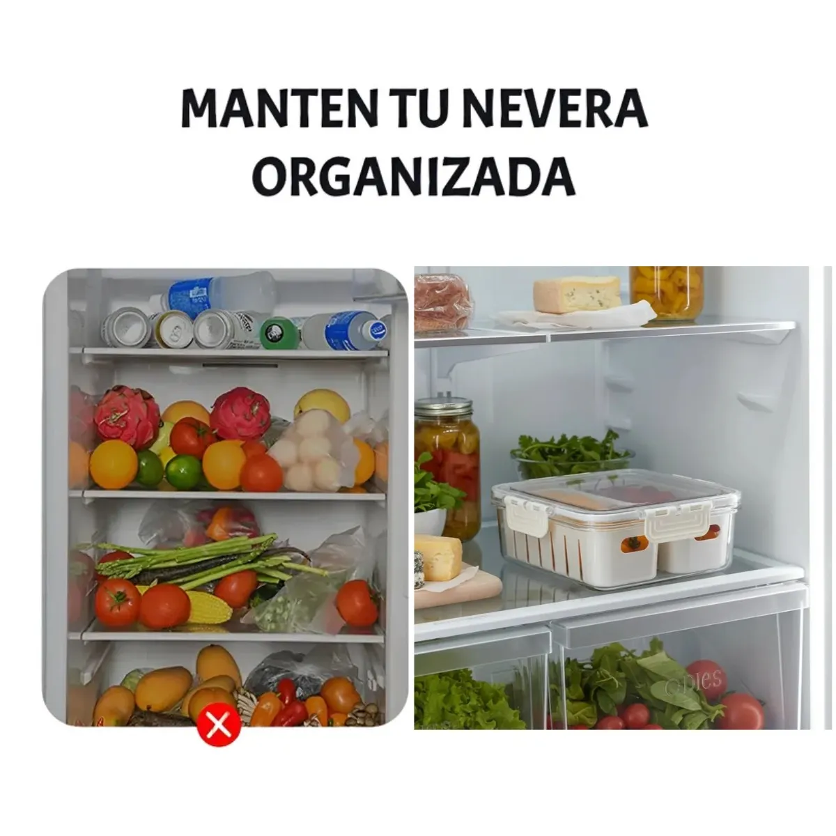 GENERICO - Recipiente Hermético Nevera 1.2 L Contenedor con Tapa Filtro Escurridor Organiza Conserva Alimentos