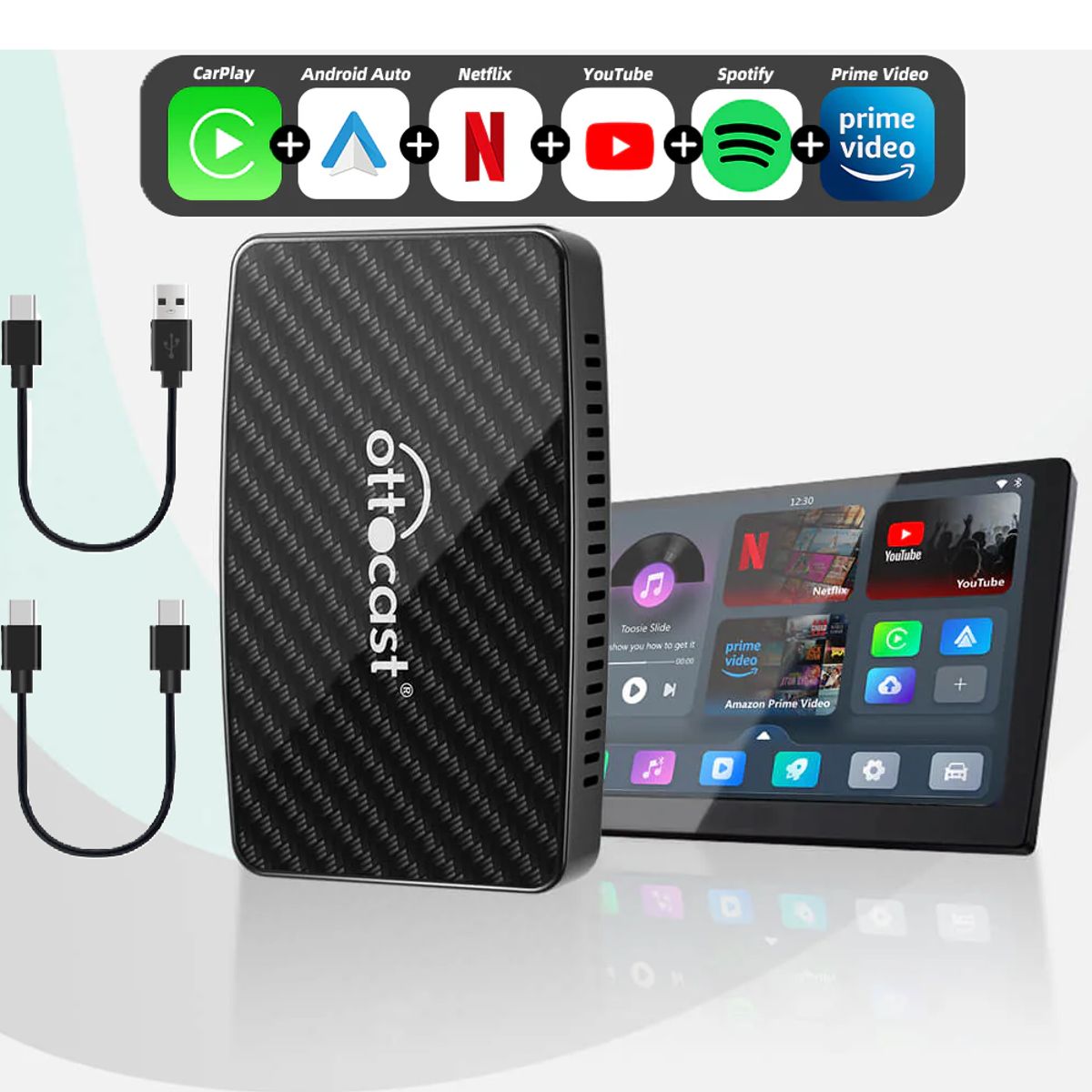 OTTOCAST - Box Inalámbrico Android Auto CarPlay YouTube Apps de Video