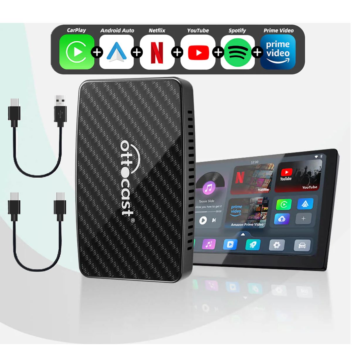 OTTOCAST - Box Inalámbrico Android Auto CarPlay YouTube Apps de Video