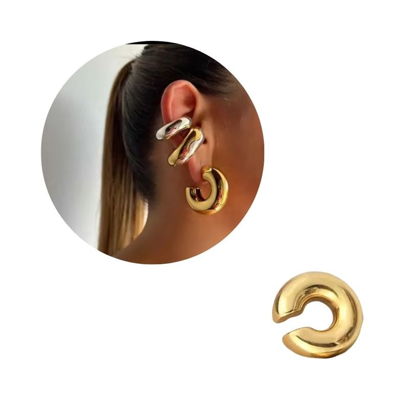 GENERICO - Earcuff Arete Solitario Chunky Liso Dorado 2cm - Unidad