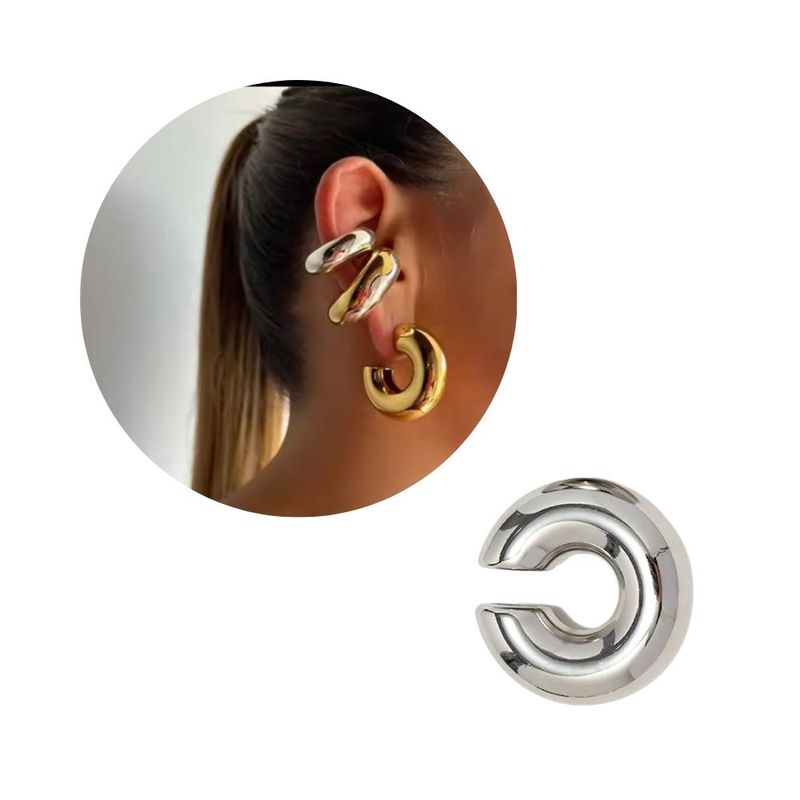 GENERICO - Earcuff Arete Solitario Chunky Plateado 2cm - Unidad