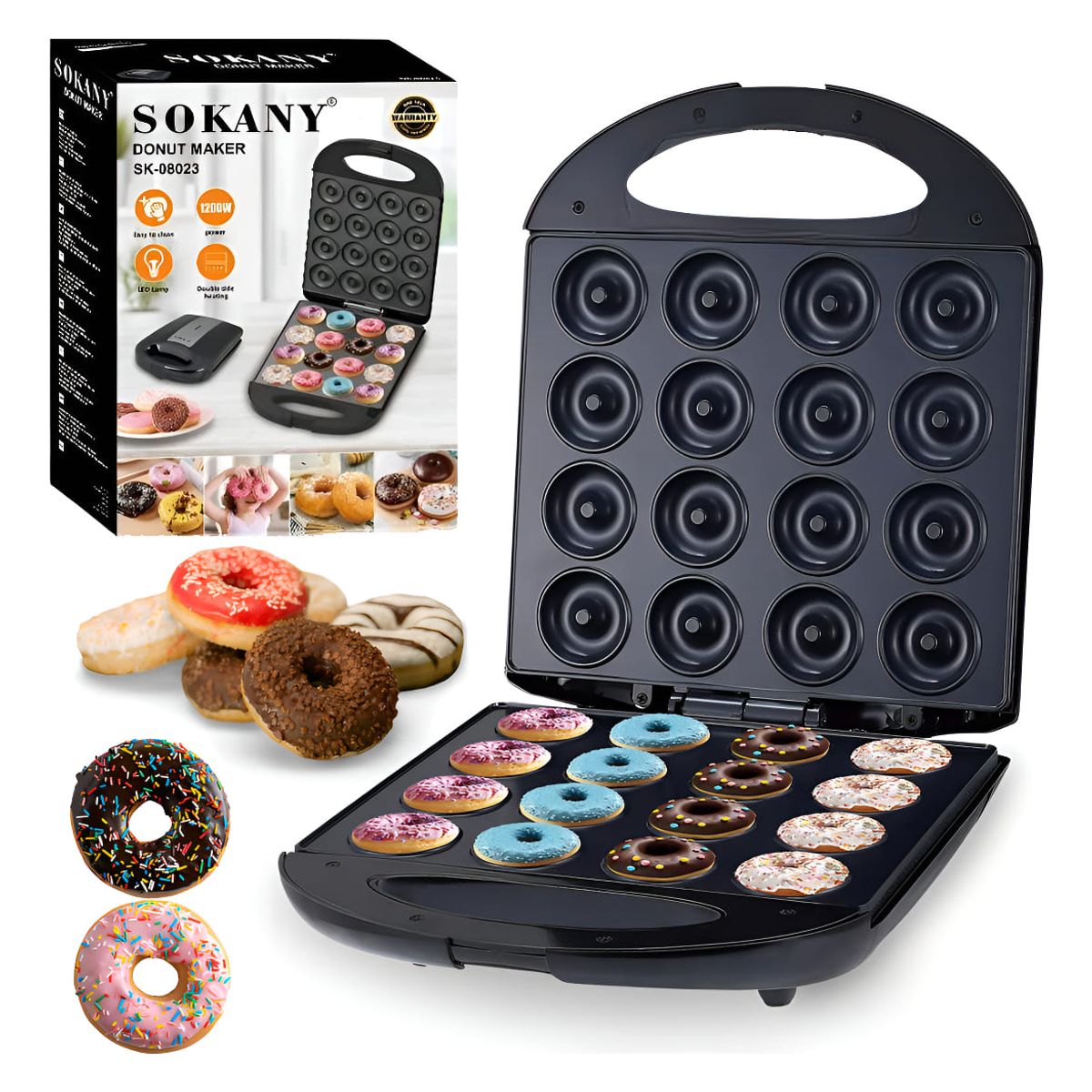 SOKANY - Máquina Para Hacer mini Donas y Rosquillas 16 Agujeros