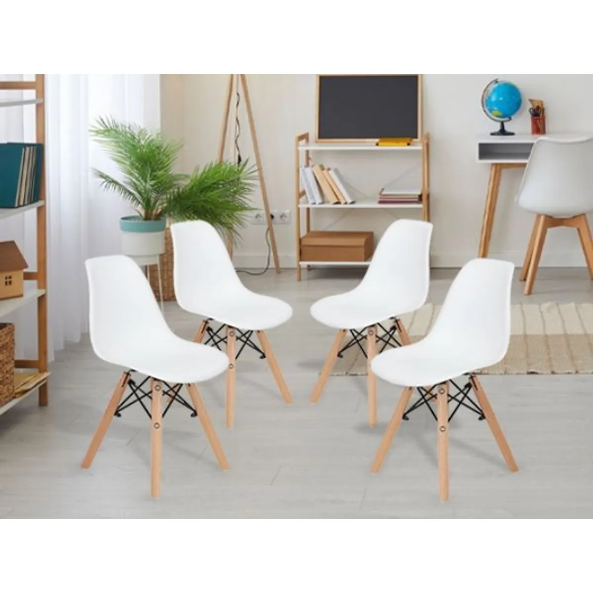 GENERICO - Kit x 4 Sillas ZEBBRIS Tipo Eames Blancas