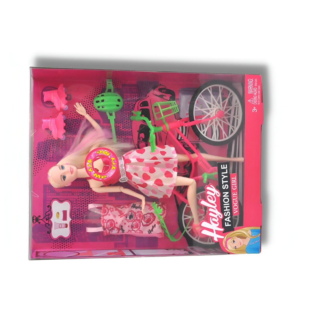GENERICO - Muñeca Vestido Accesorios Bicicleta Patines Belleza