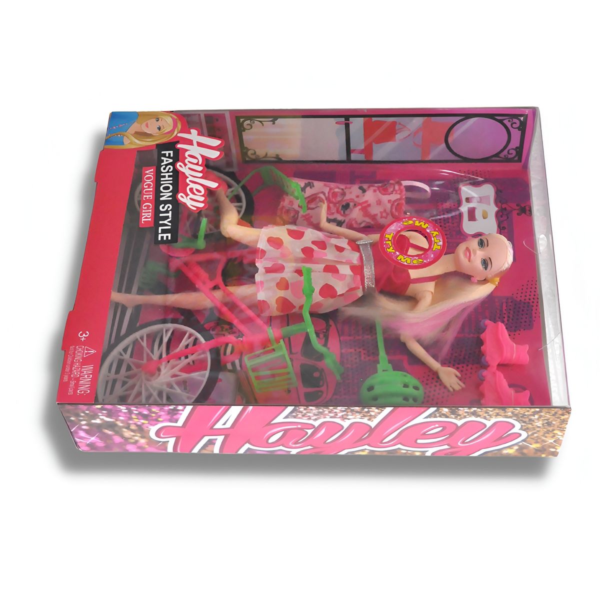 GENERICO - Muñeca Vestido Accesorios Bicicleta Patines Belleza