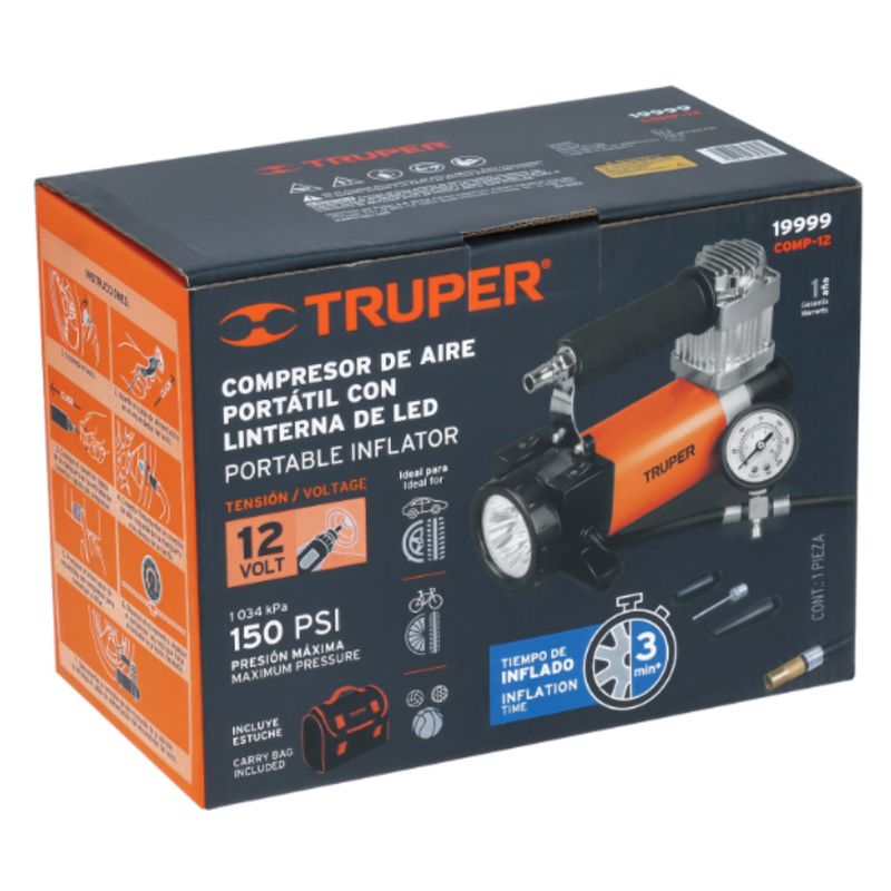 TRUPER - Compresor de aire 12 V portátil para auto (19999)