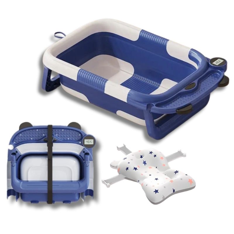 AMERICAN GENERICS - Bañera Plegable Para Bebe Con Termometro Y Cojin 0 A 36 Mes
