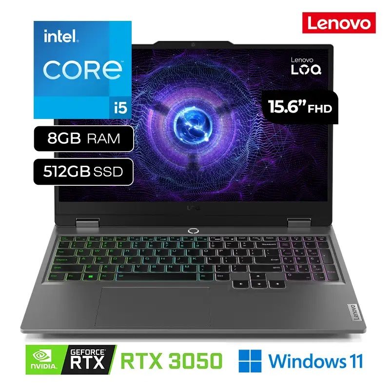 LENOVO - Portátil Gamer Lenovo LOQ 15IAX9 Intel Core i5-12450HX 8GB RAM 512GB SSD RTX 3050 6GB 156 FHD