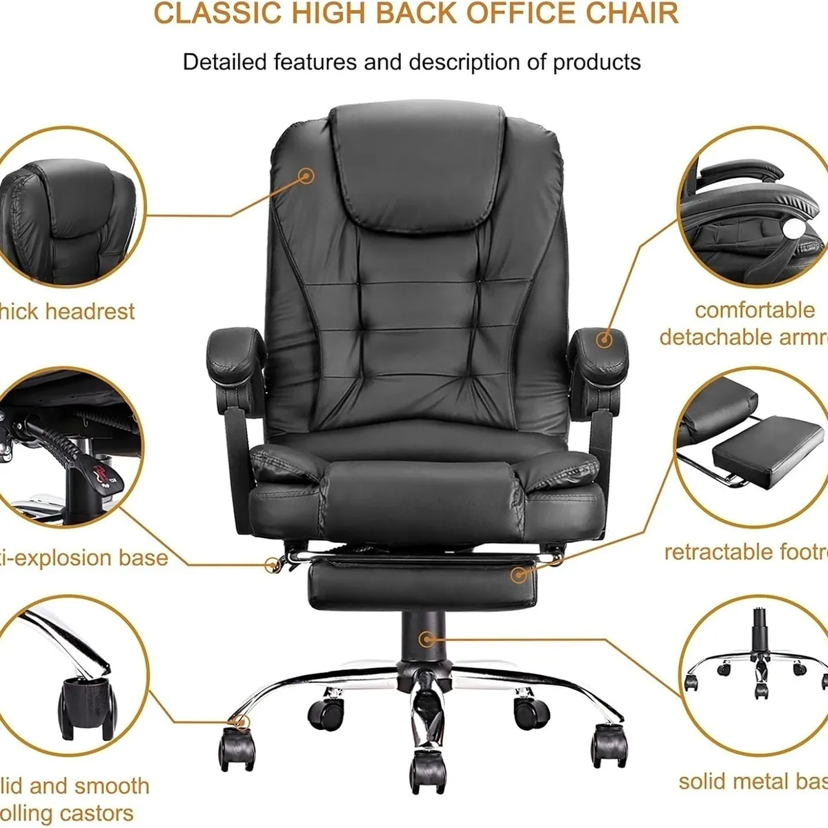 HOMESALE - Silla Escritorio Ergonomica Para Oficina Ejecutiva Ecocuero Con Ruedas y Posapies Home Sale