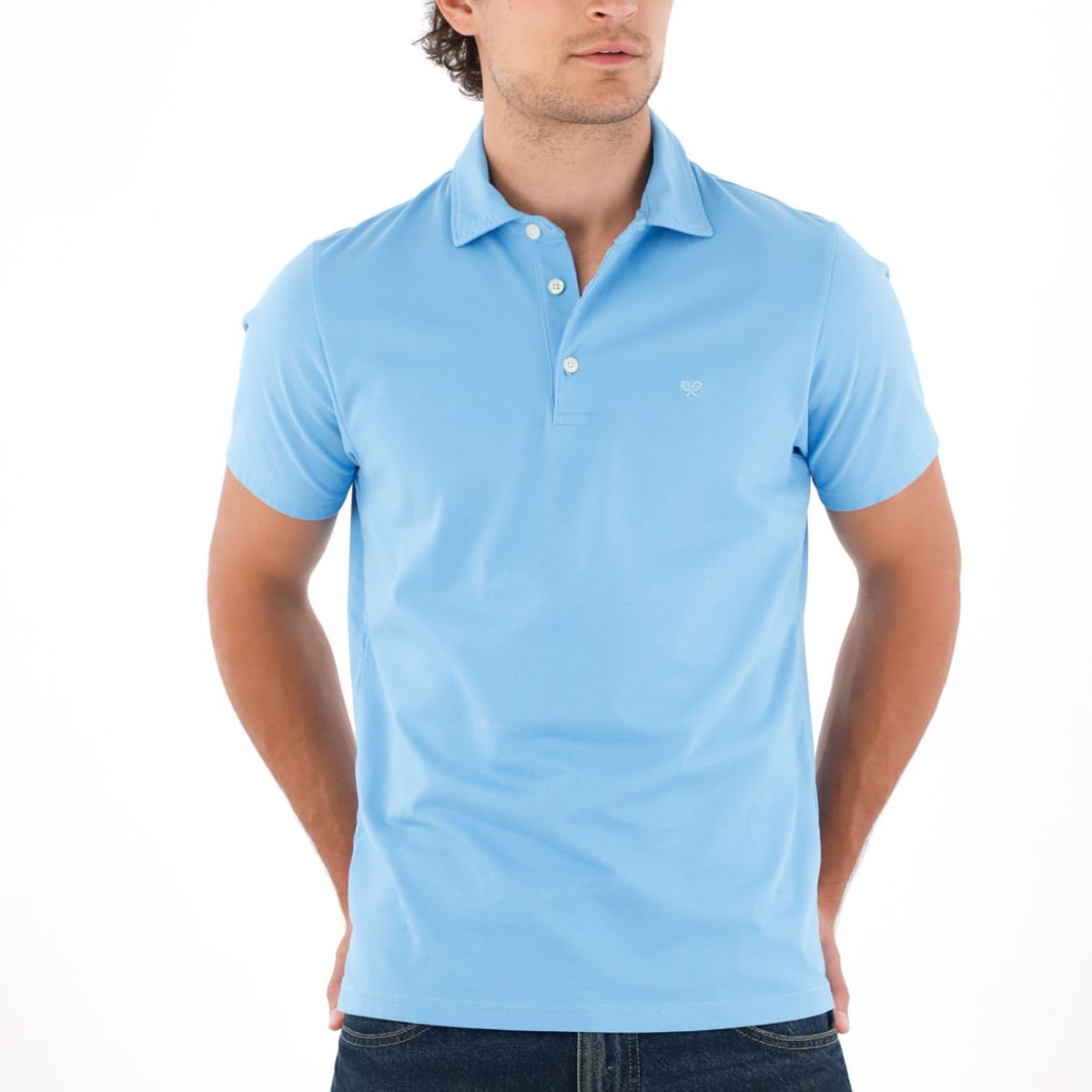 TENNIS - Polo azul con raqueta para hombre