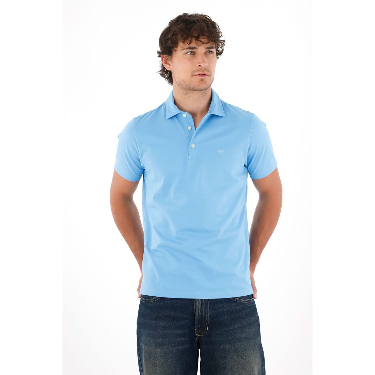 TENNIS - Polo azul con raqueta para hombre