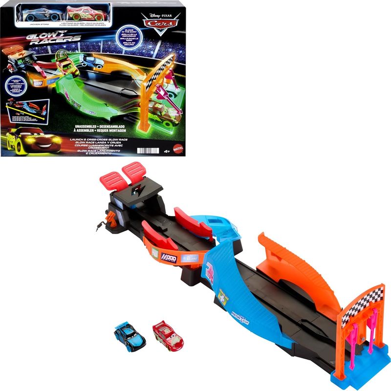 MATTEL - Pista Disney Cars Con Luces Glow Racers Set lanza y cruza