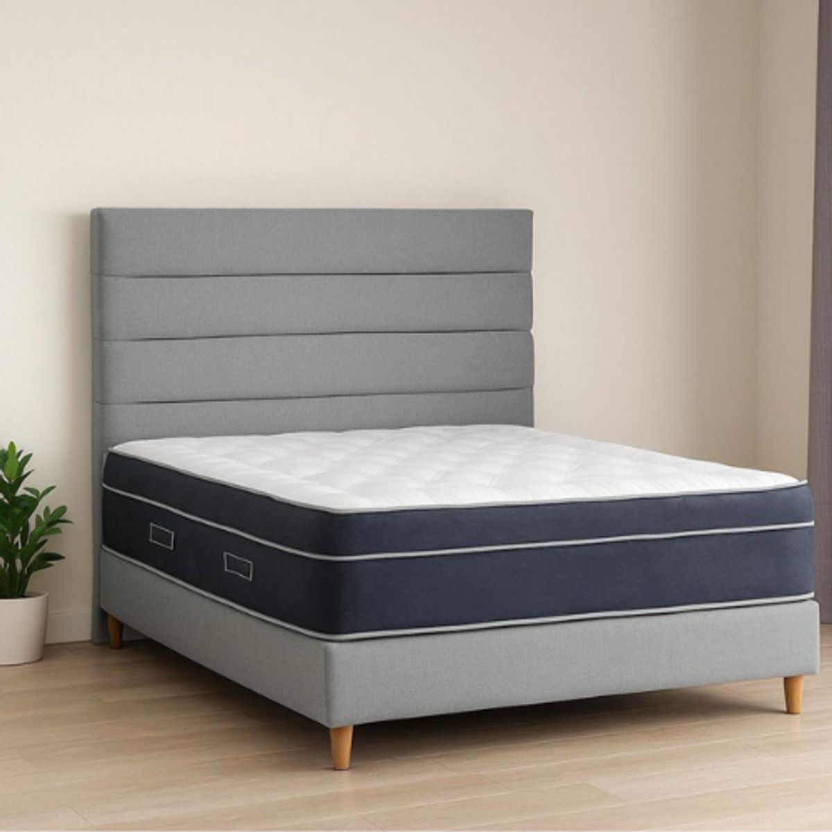 PLUMA HOME - Cama NORWAY, Colchón Memory Foam + Basecama + Cabecero  140 x 190