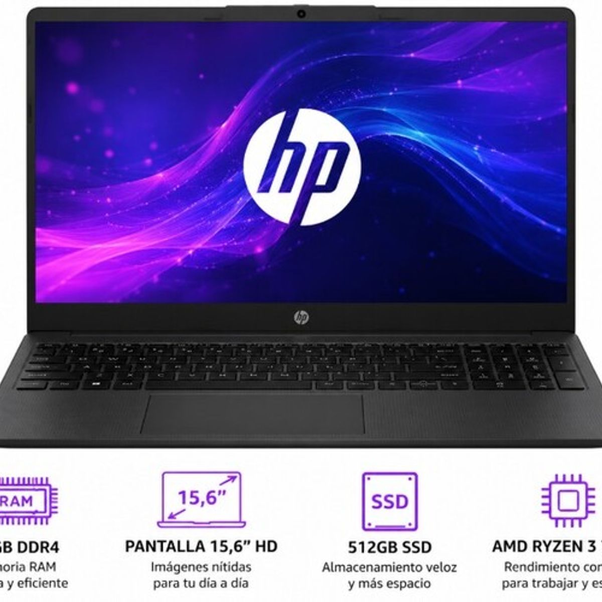 HP - PORTÁTIL-HP 255 G10 - AMD RYZEN 3 7320U - 16GB DDR4 - 512GB SSD - PANTALLA 15,6" HD - NO DVD