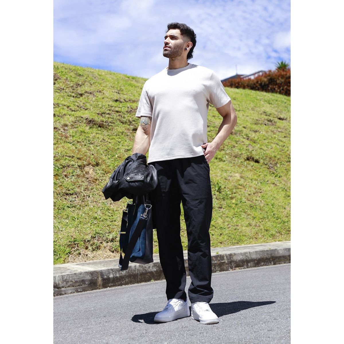 BELIFE - Pantalón negro bota recta para hombre