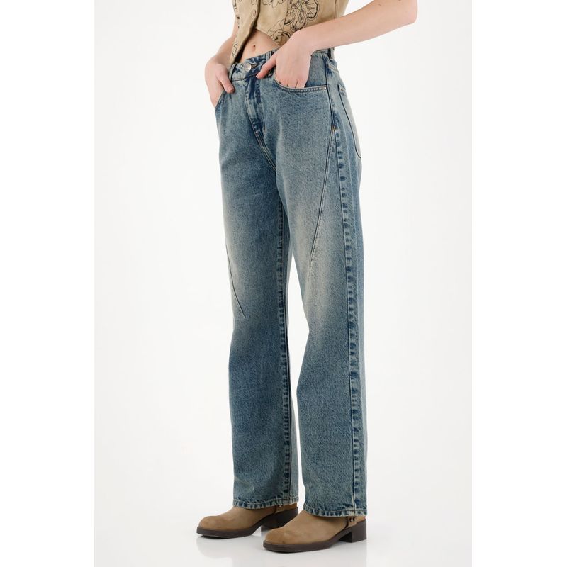 TENNIS - Jean Wide Leg tiro alto azul para mujer
