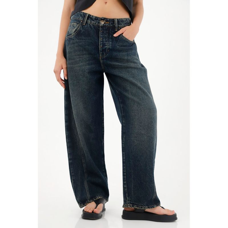TENNIS - Jean Horseshoe de tiro bajo azul oscuro para mujer