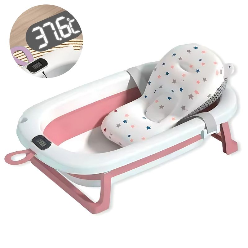 AMERICAN GENERICS - Bañera Plegable Para Bebes 3 En 1 Con Cojin Malla Termometro