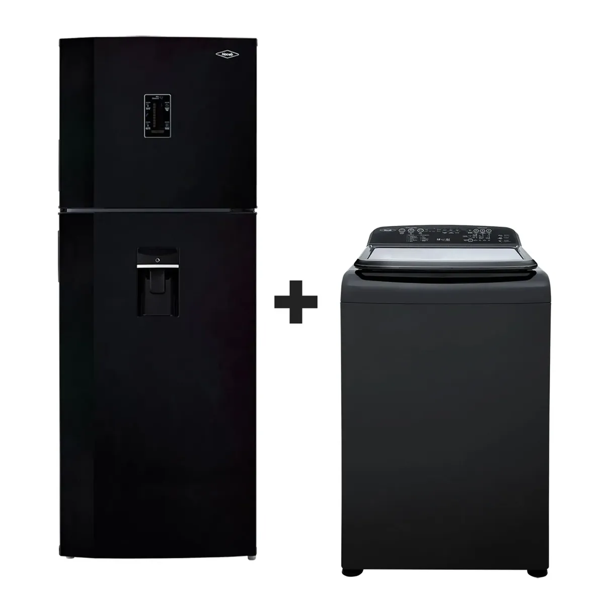 HACEB - Combo Haceb Familia XL: Nevera 448 Lts Negro cósmico Inverter + Lavadora IVY 18 Kg Panel Digital