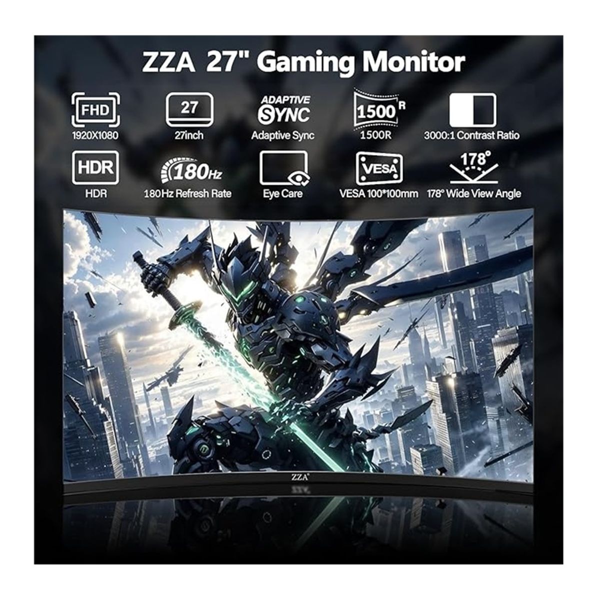 GENERICO - Monitor Curvo Zza 27pulgadas 180hz 1ms Freesync Colores Vivos