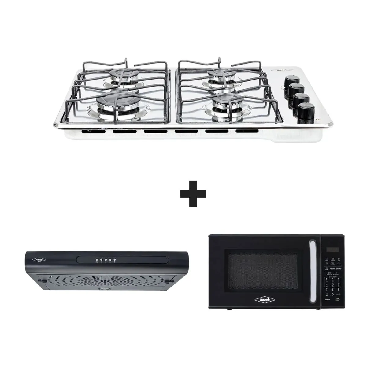 HACEB - Combo Haceb Estufa de empotrar 60x43cm GN + Campana Tofu + Horno microondas negro