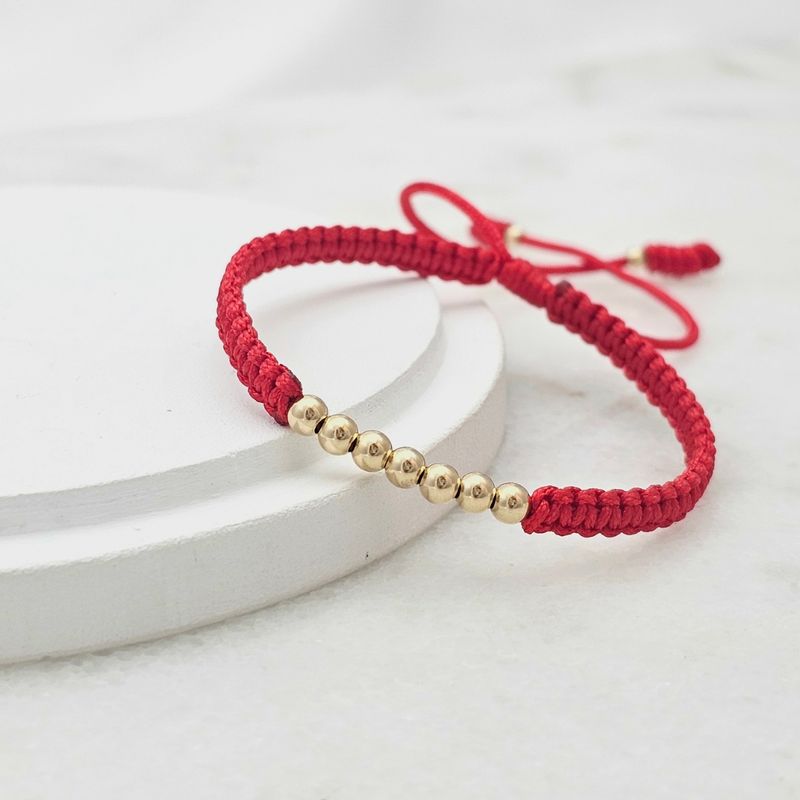 DIBESENSI JOYERIA - Pulsera Tejido Macramé Con Balines Lisos 4mm De ORO LAMINADO 18K
