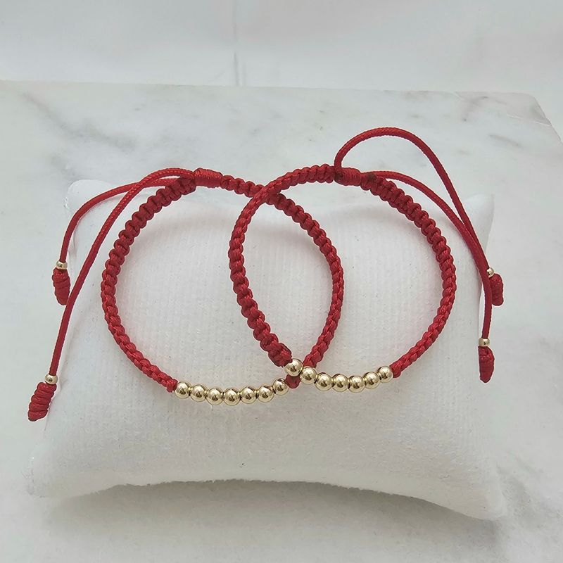 DIBESENSI JOYERIA - Combo 2 Pulseras Tejido Macramé En Balin Liso 4mm De ORO LAMINADO 18K