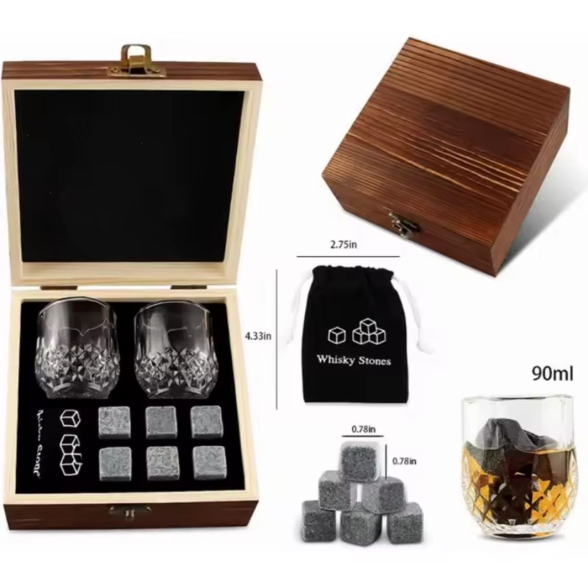 ORIGINAL HEALTH - SET REGALO PARA HOMBRES CAJA MADERA CON ACCESORIOS PARA WHISKY